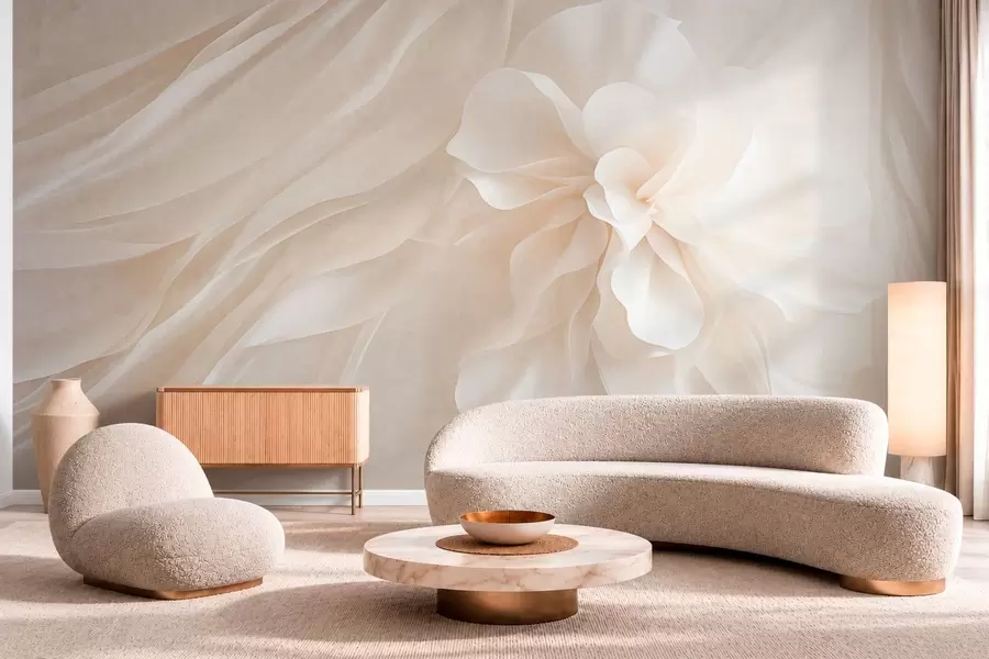 wall murals Волуминозни бели цвет међу лепршавим бледим облицима w05894