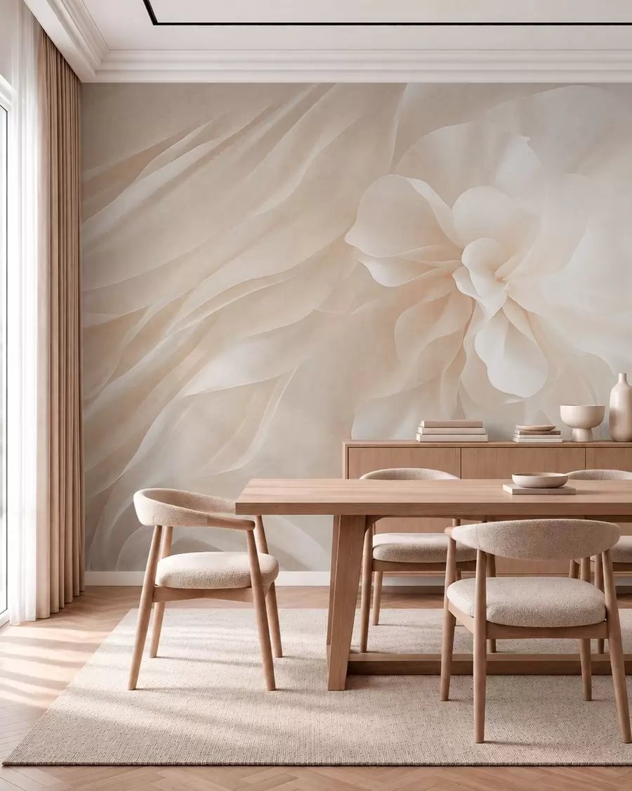 wall murals Волуминозни бели цвет међу лепршавим бледим облицима w05894