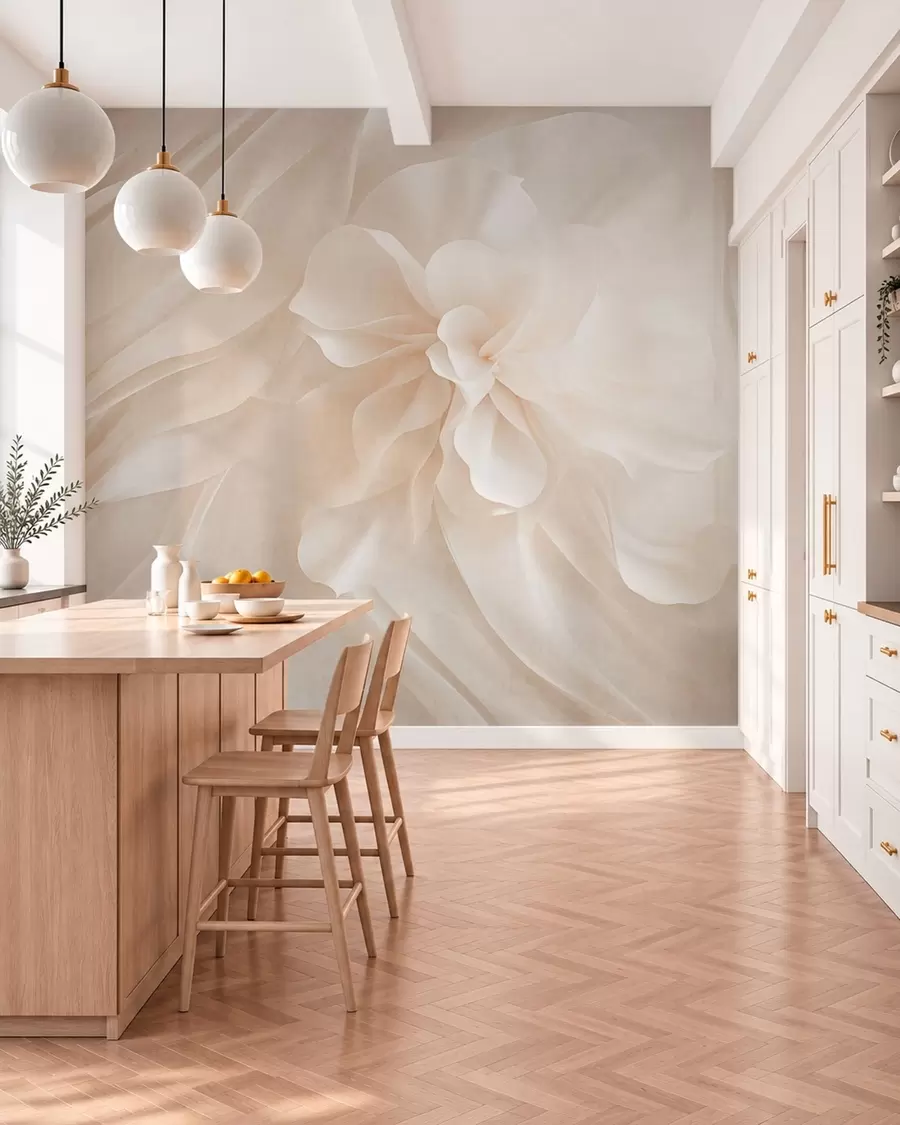 wall murals Волуминозни бели цвет међу лепршавим бледим облицима w05894