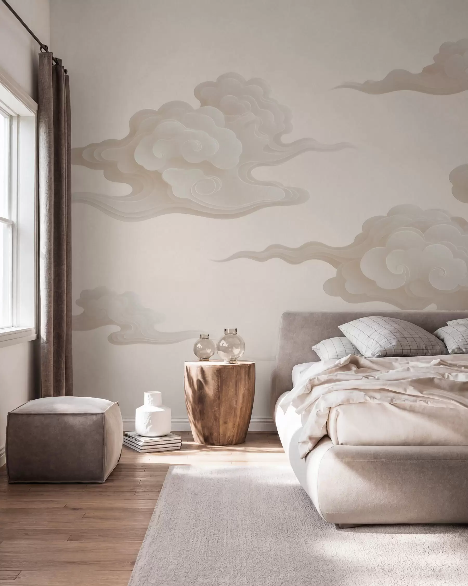 wall murals Минималистички оријентални облаци у беж-крем тоновима w10036