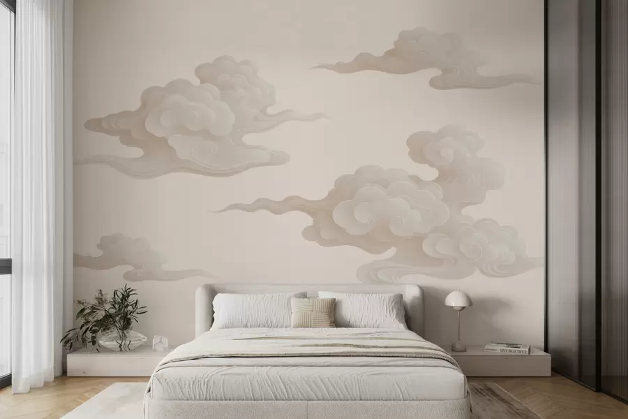 wall murals Минималистички оријентални облаци у беж-крем тоновима w10036