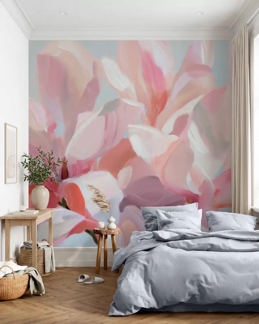 wall murals Крупни план ружичасте магнолије, имитација меке сликарске технике w10043
