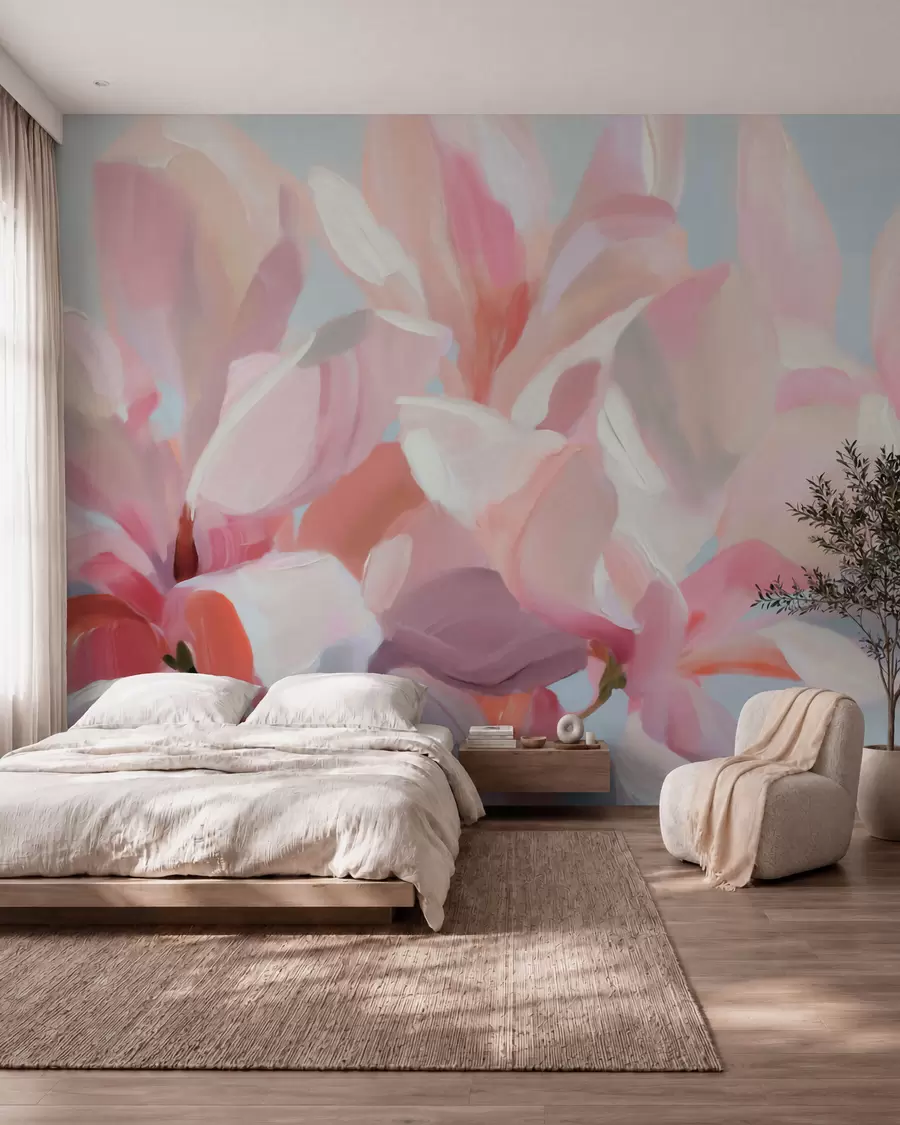 wall murals Крупни план ружичасте магнолије, имитација меке сликарске технике w10043