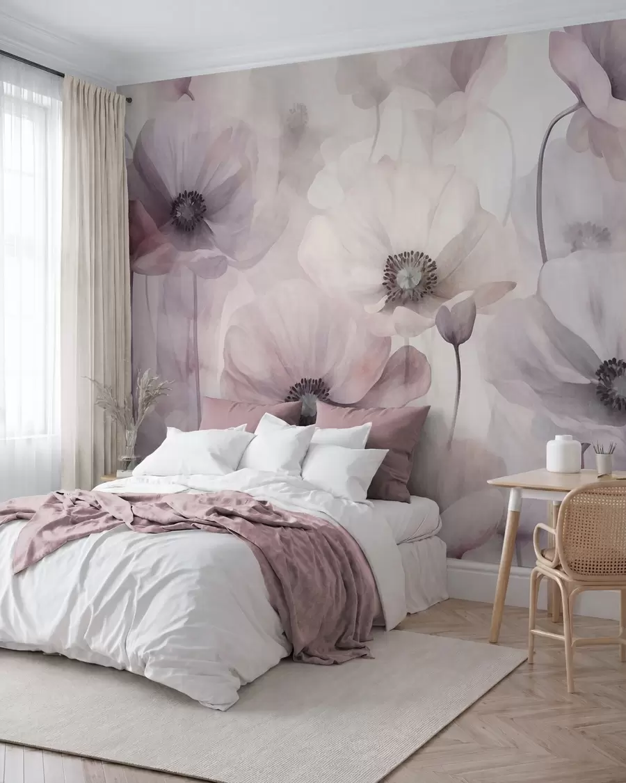 wall murals Бледо ружичасти и бели макови са нежним латицама w10029v1