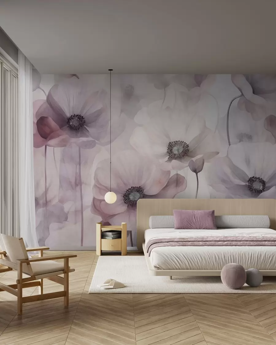 wall murals Бледо ружичасти и бели макови са нежним латицама w10029v1