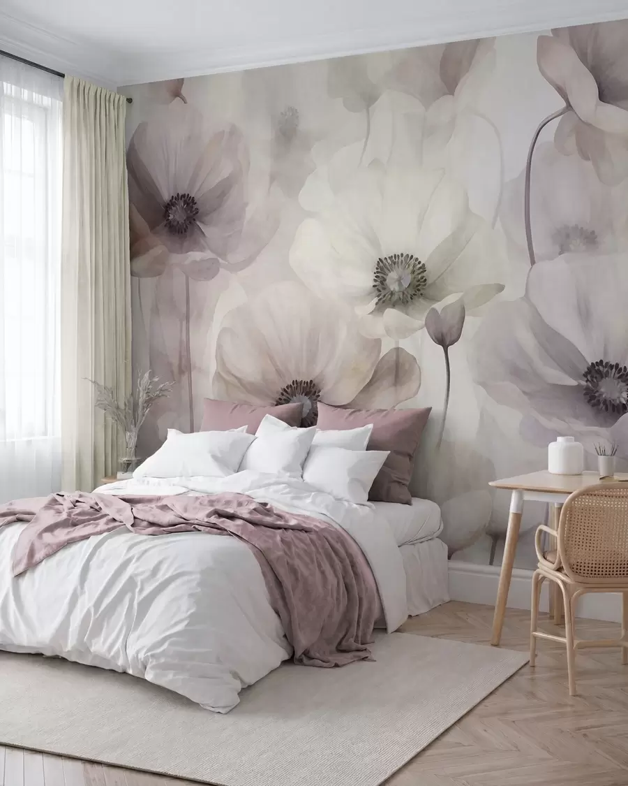 wall murals Бледо ружичасти и беж макови са нежним латицама w10029