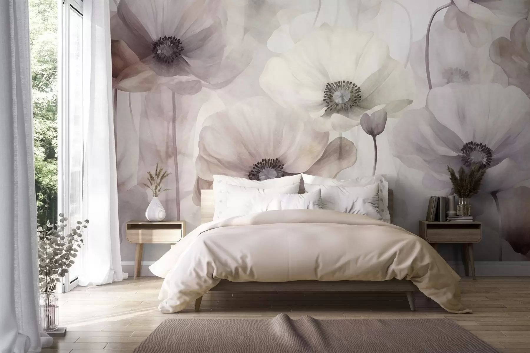 wall murals Бледо ружичасти и беж макови са нежним латицама w10029
