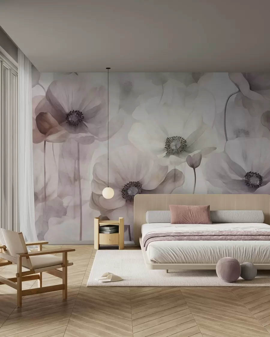 wall murals Бледо ружичасти и беж макови са нежним латицама w10029