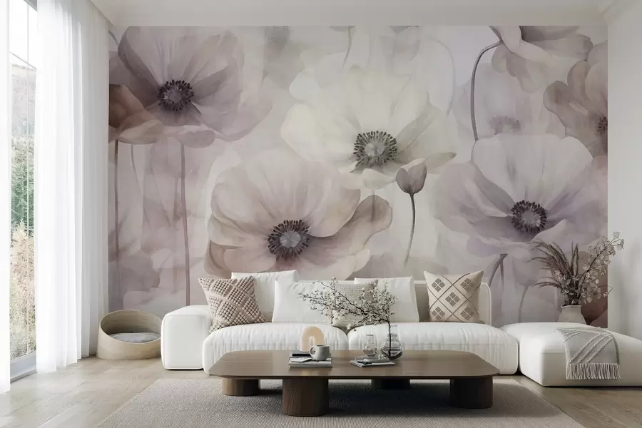 wall murals Бледо ружичасти и беж макови са нежним латицама w10029