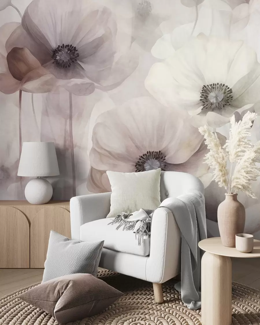 wall murals Бледо ружичасти и беж макови са нежним латицама w10029