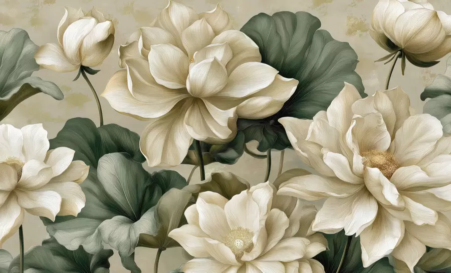 wall murals Цветови и листови лотоса w05746