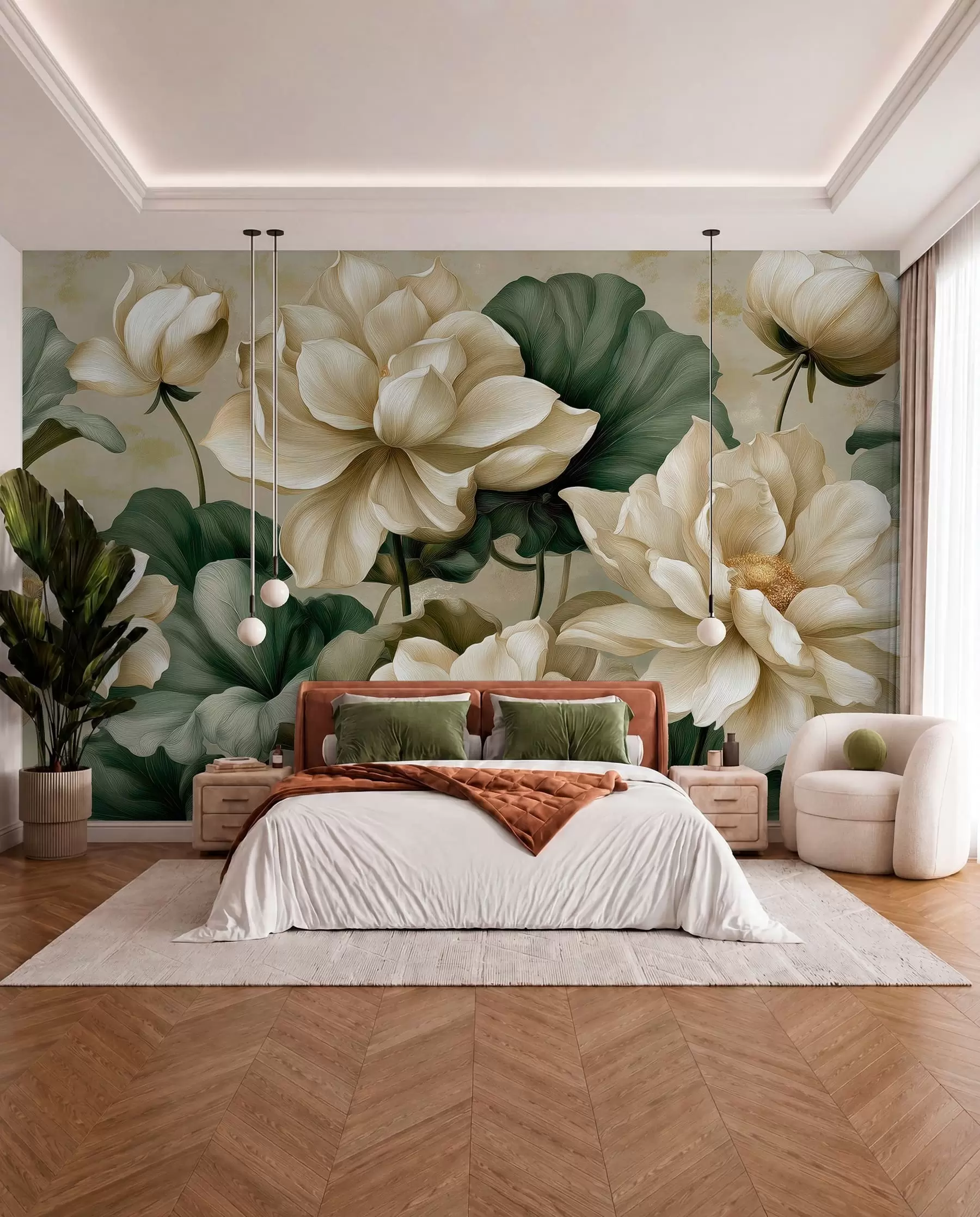 wall murals Цветови и листови лотоса w05746