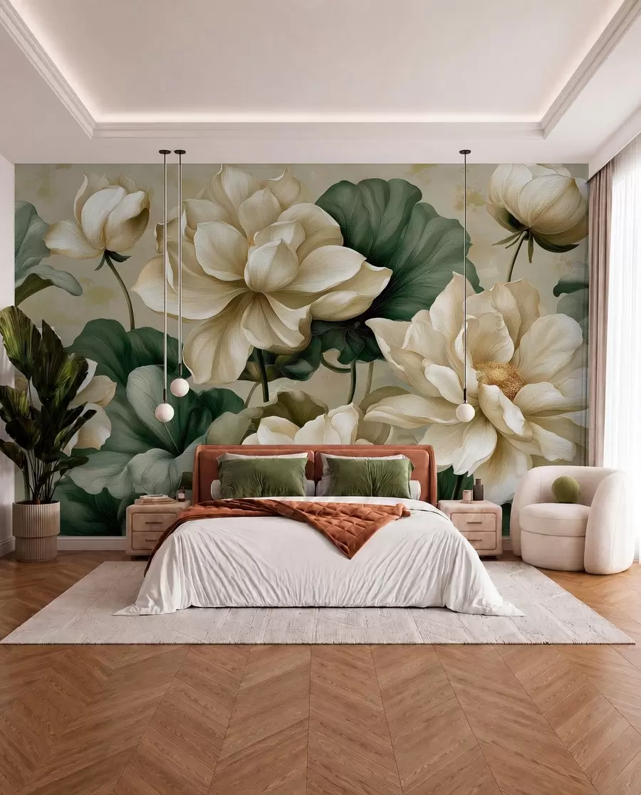 wall murals Цветови и листови лотоса w05746