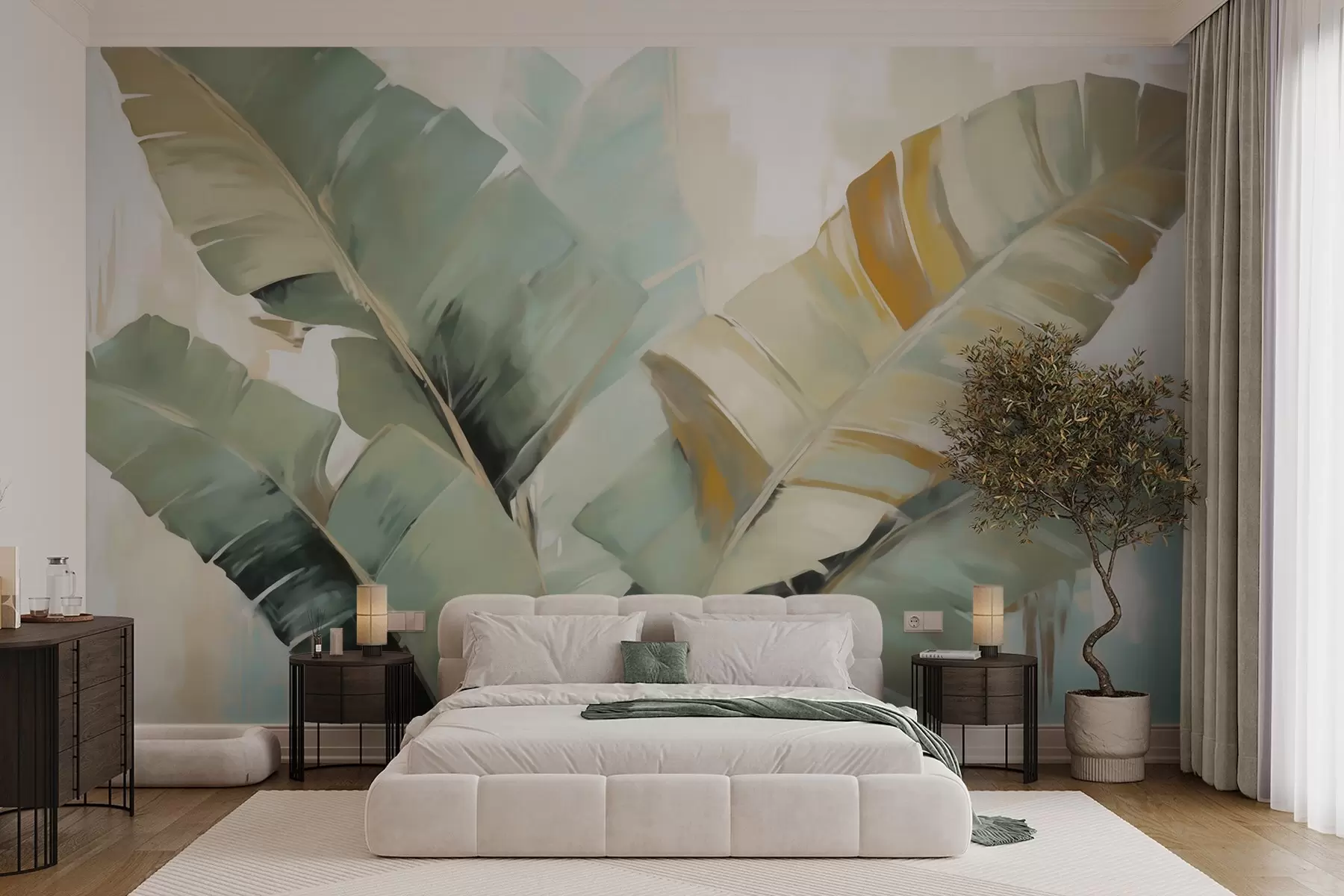 wall murals Апстрактно лишће, имитација сликарства w05906