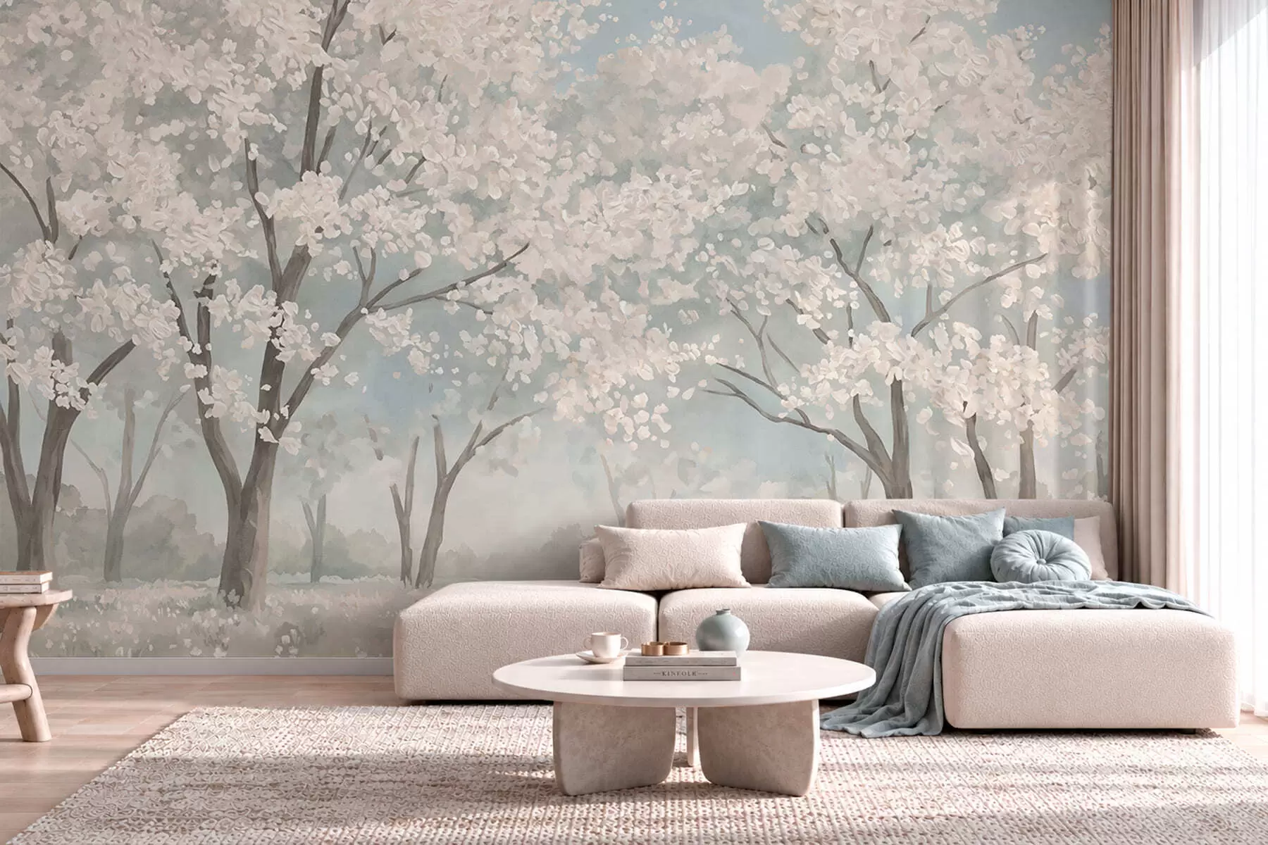wall murals Бледо цветајуће дрвеће на ливади у пастелним тоновима w05897