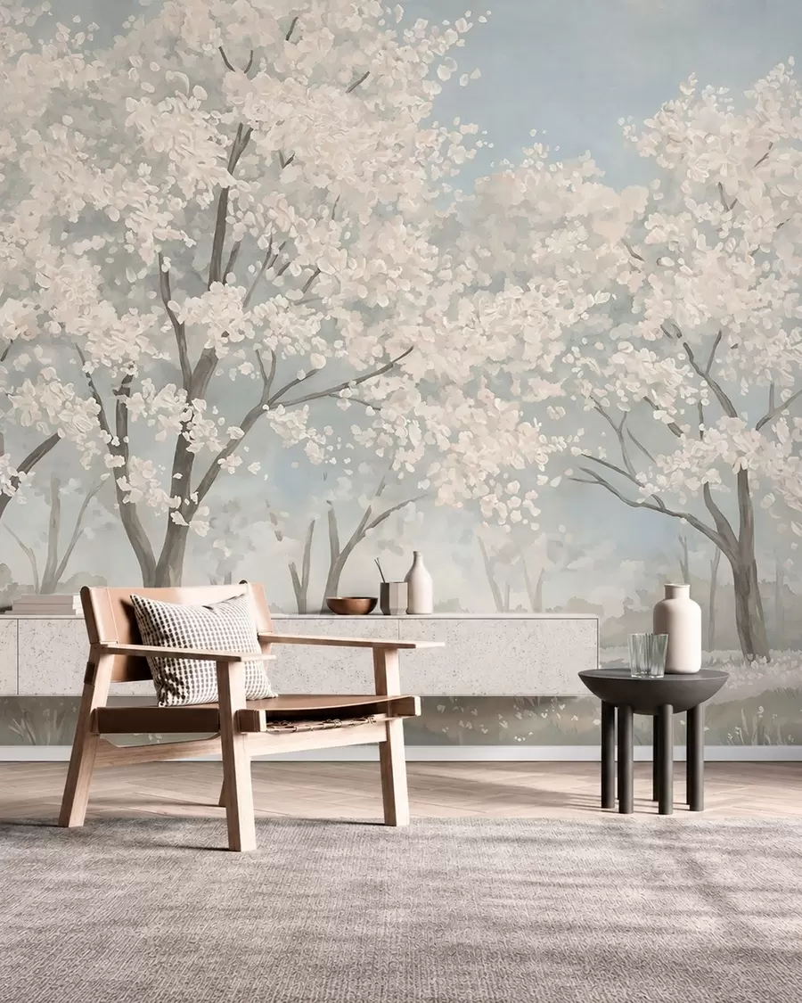 wall murals Бледо цветајуће дрвеће на ливади у пастелним тоновима w05897