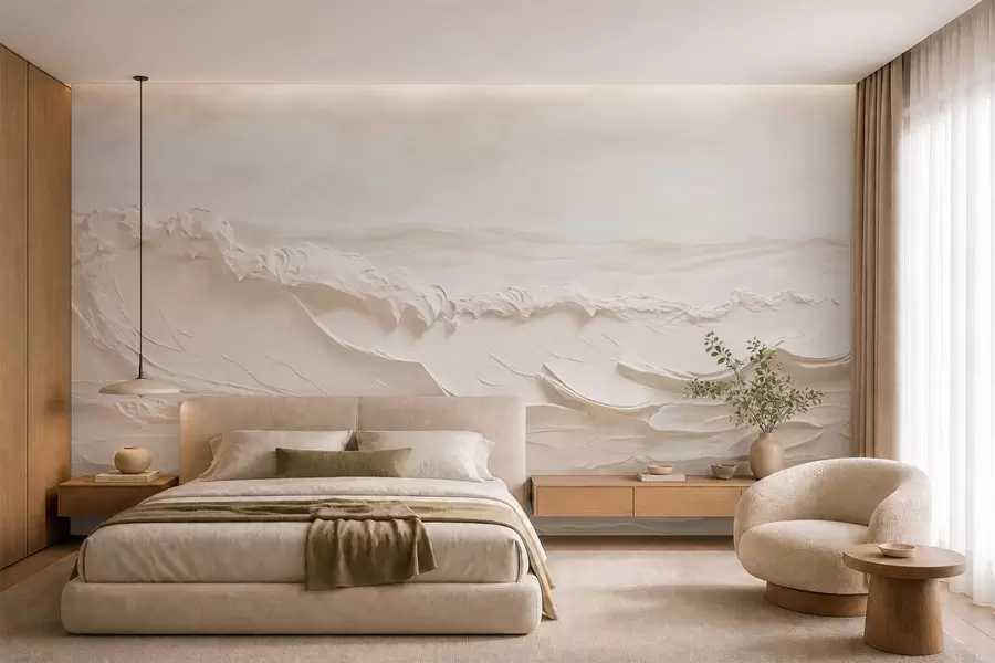 wall murals Текстурирани бледи морски таласи у кремастим тоновима w05898