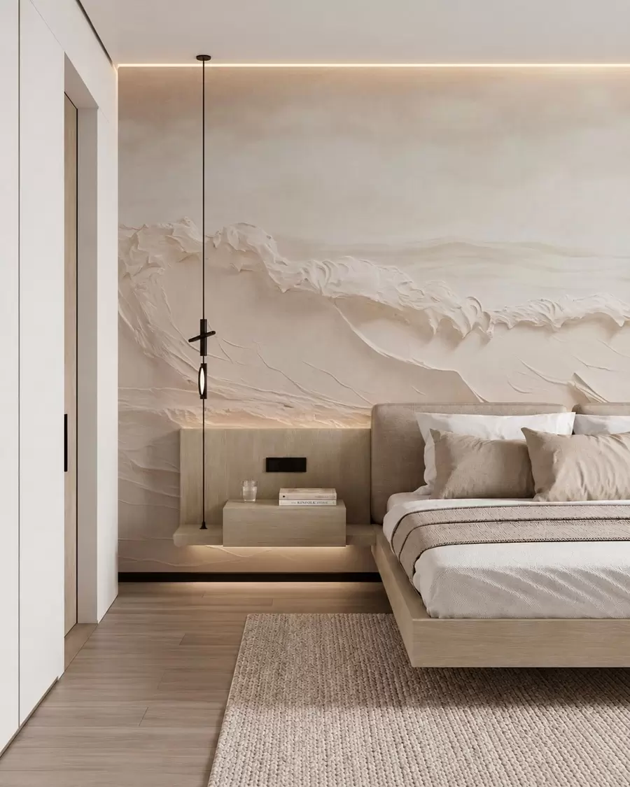 wall murals Текстурирани бледи морски таласи у кремастим тоновима w05898