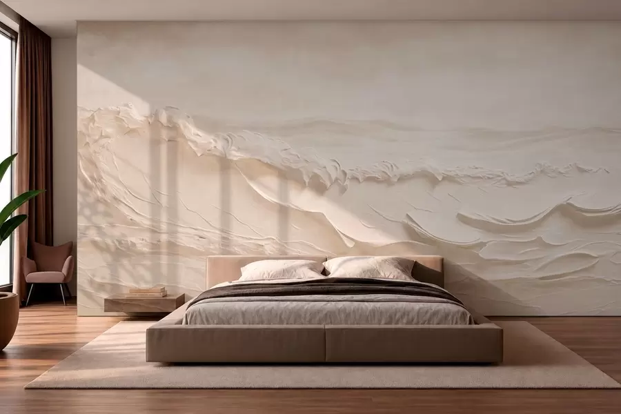 wall murals Текстурирани бледи морски таласи у кремастим тоновима w05898