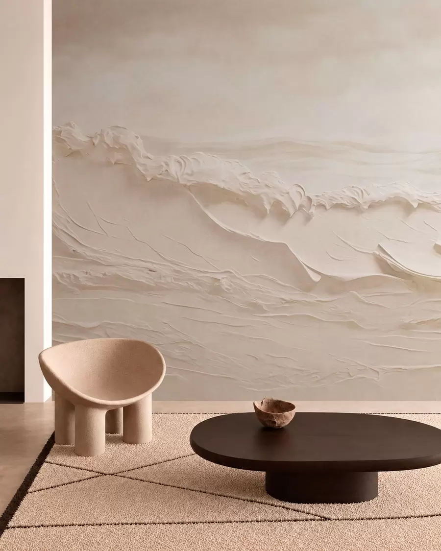 wall murals Текстурирани бледи морски таласи у кремастим тоновима w05898