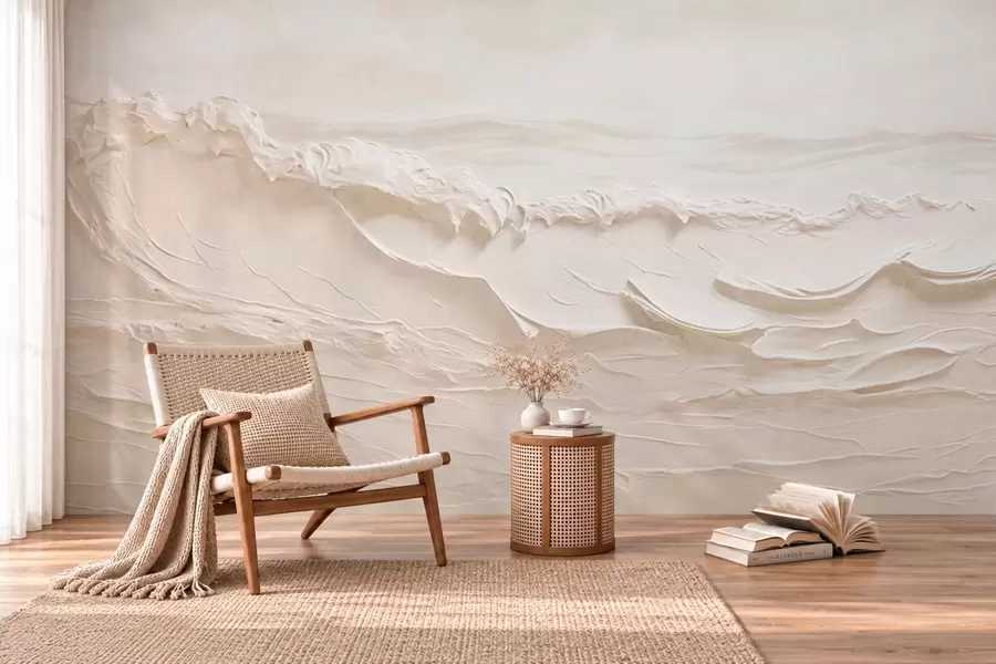 wall murals Текстурирани бледи морски таласи у кремастим тоновима w05898