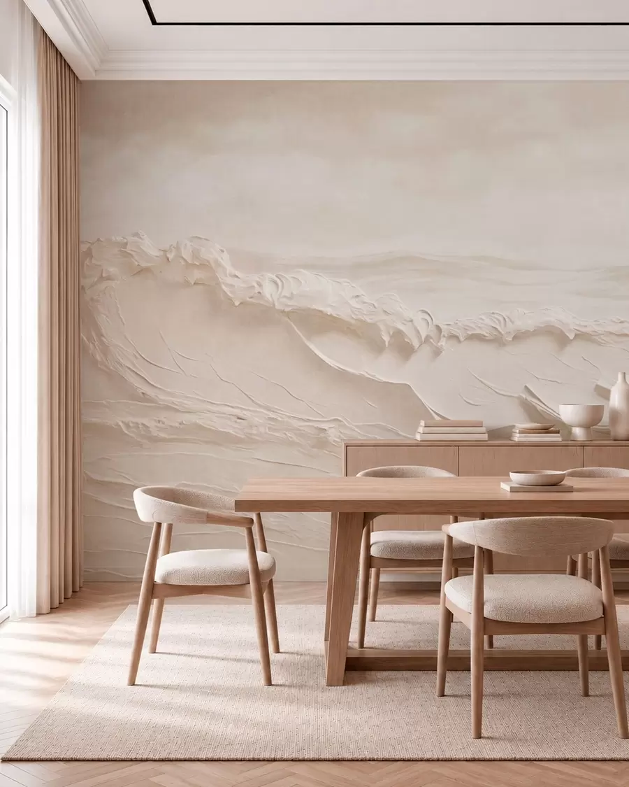 wall murals Текстурирани бледи морски таласи у кремастим тоновима w05898