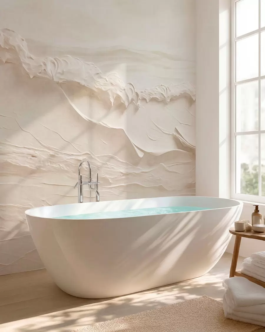 wall murals Текстурирани бледи морски таласи у кремастим тоновима w05898