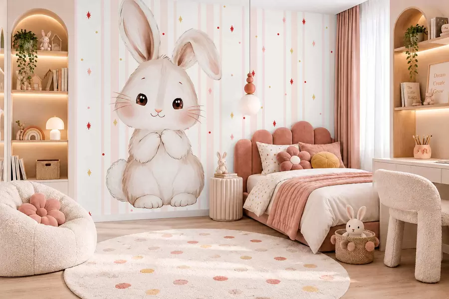 wall murals Слатки зека против ружичастих пруга и шарених звезда w05920