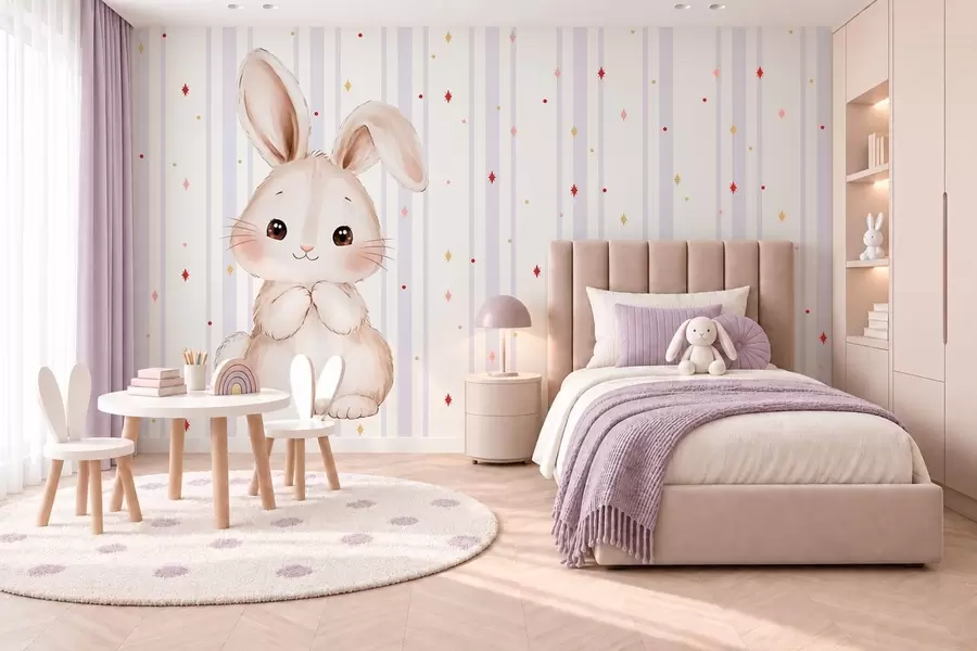 wall murals Слатки зека против јоргованих пруга и светлих звезда w05920v1