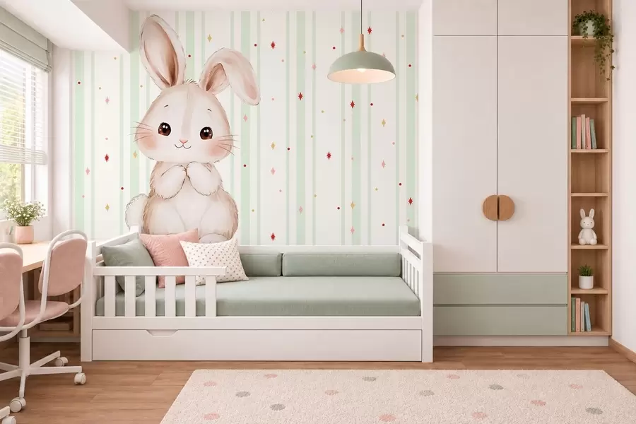 wall murals Слатки зека насупрот зелених пруга и светлих звезда w05920v2