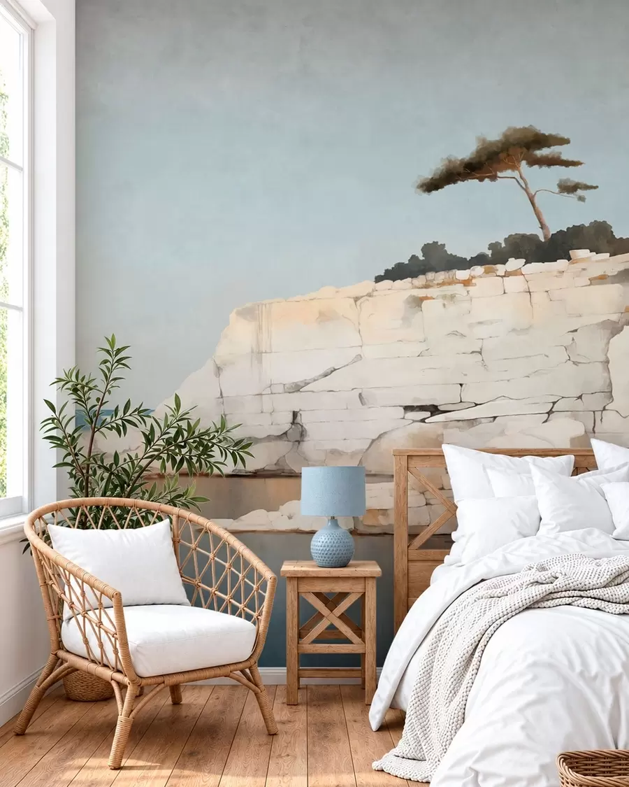 wall murals Бледе литице поред мирног мора са усамљеним дрветом w05922