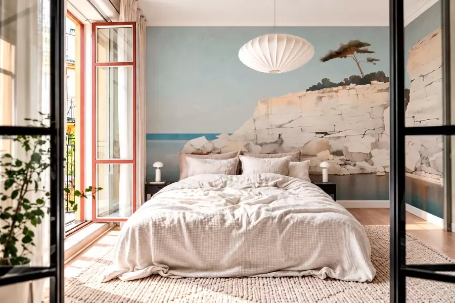 wall murals Бледе литице поред мирног мора са усамљеним дрветом w05922