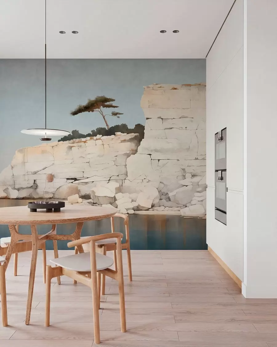 wall murals Бледе литице поред мирног мора са усамљеним дрветом w05922