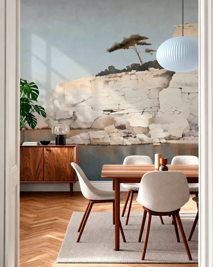 wall murals Бледе литице поред мирног мора са усамљеним дрветом w05922