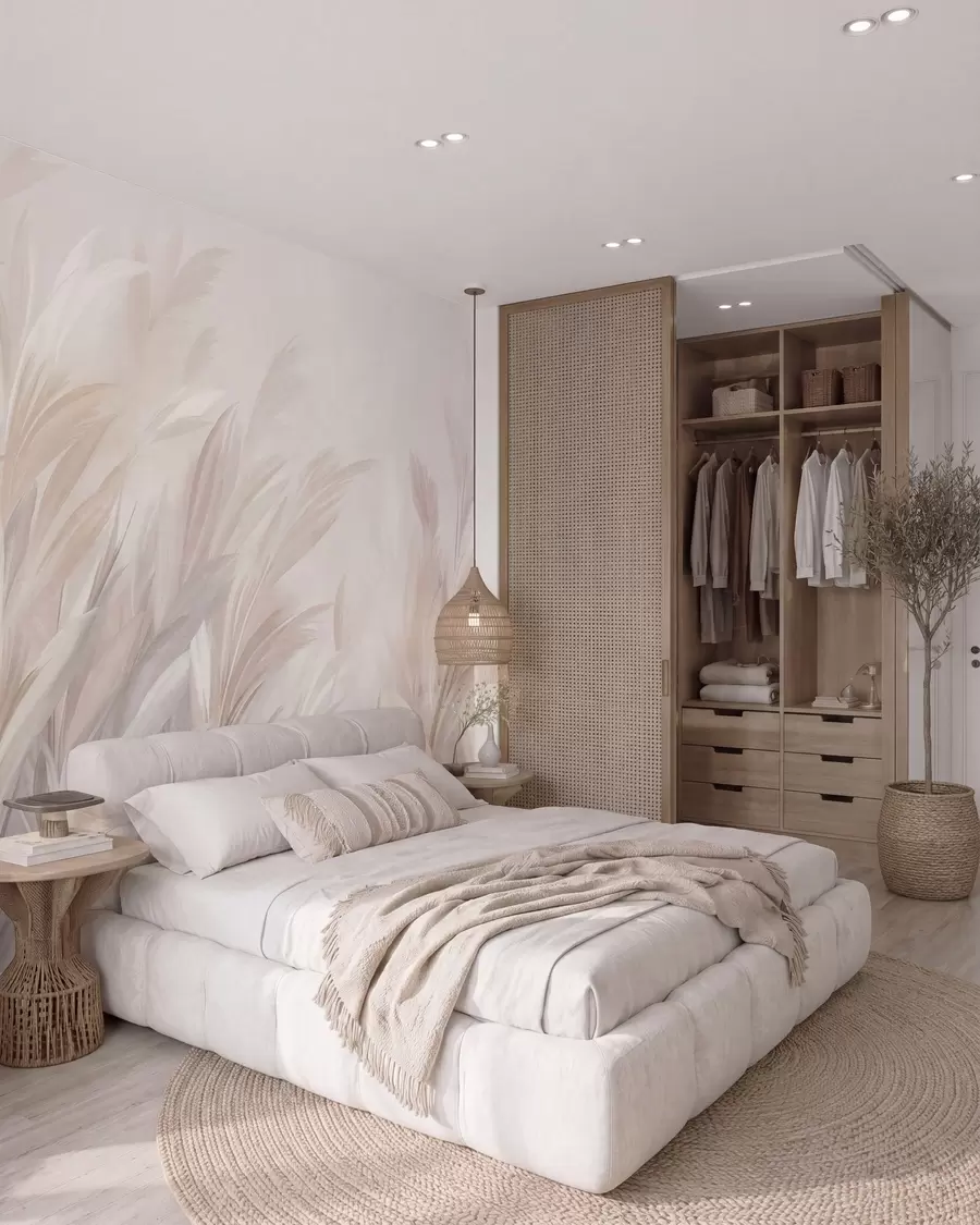 wall murals Висока, перната трава у меким пастелним бојама, са светлом текстурираном позадином w10060