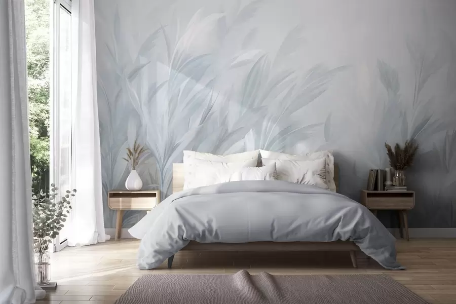 wall murals Висока, перната трава у меким пастелним плавим бојама, са светлом текстурираном позадином w10060v2
