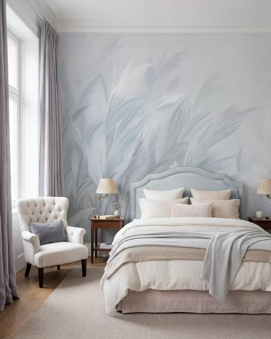 wall murals Висока, перната трава у меким пастелним плавим бојама, са светлом текстурираном позадином w10060v2