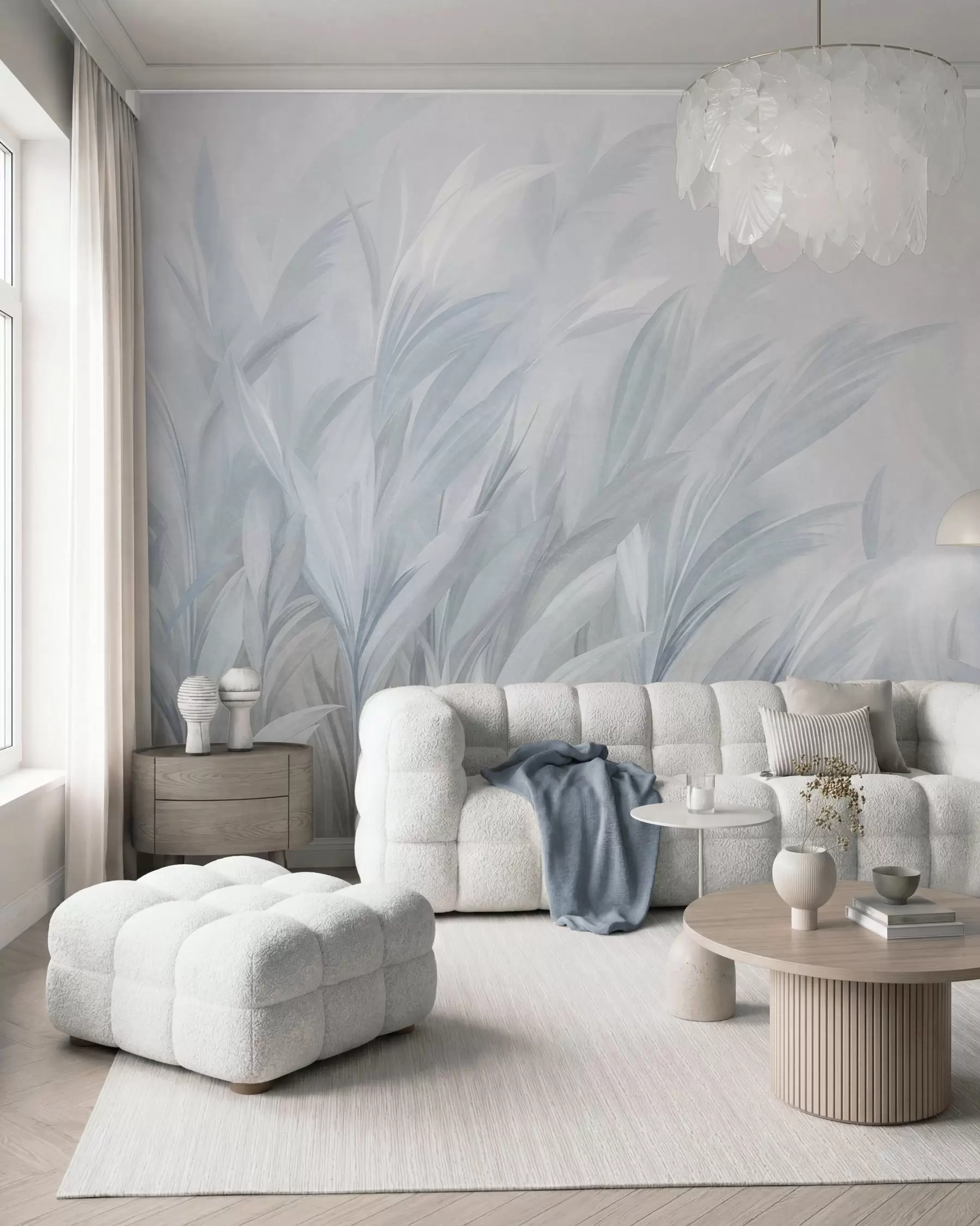 wall murals Висока, перната трава у меким пастелним плавим бојама, са светлом текстурираном позадином w10060v2