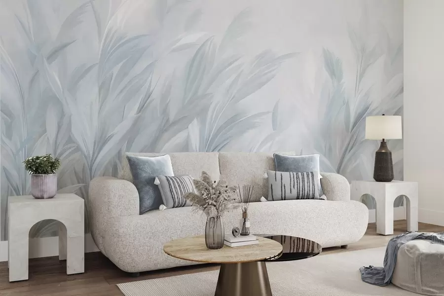 wall murals Висока, перната трава у меким пастелним плавим бојама, са светлом текстурираном позадином w10060v2