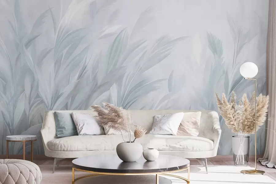 wall murals Висока, перната трава у меким пастелним плавим бојама, са светлом текстурираном позадином w10060v2