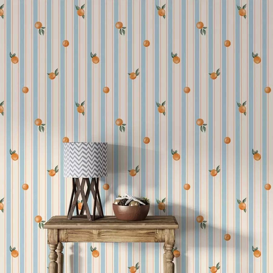 wall murals Наранџасто воће на бледоплавим и кремастим пругама a01263v1