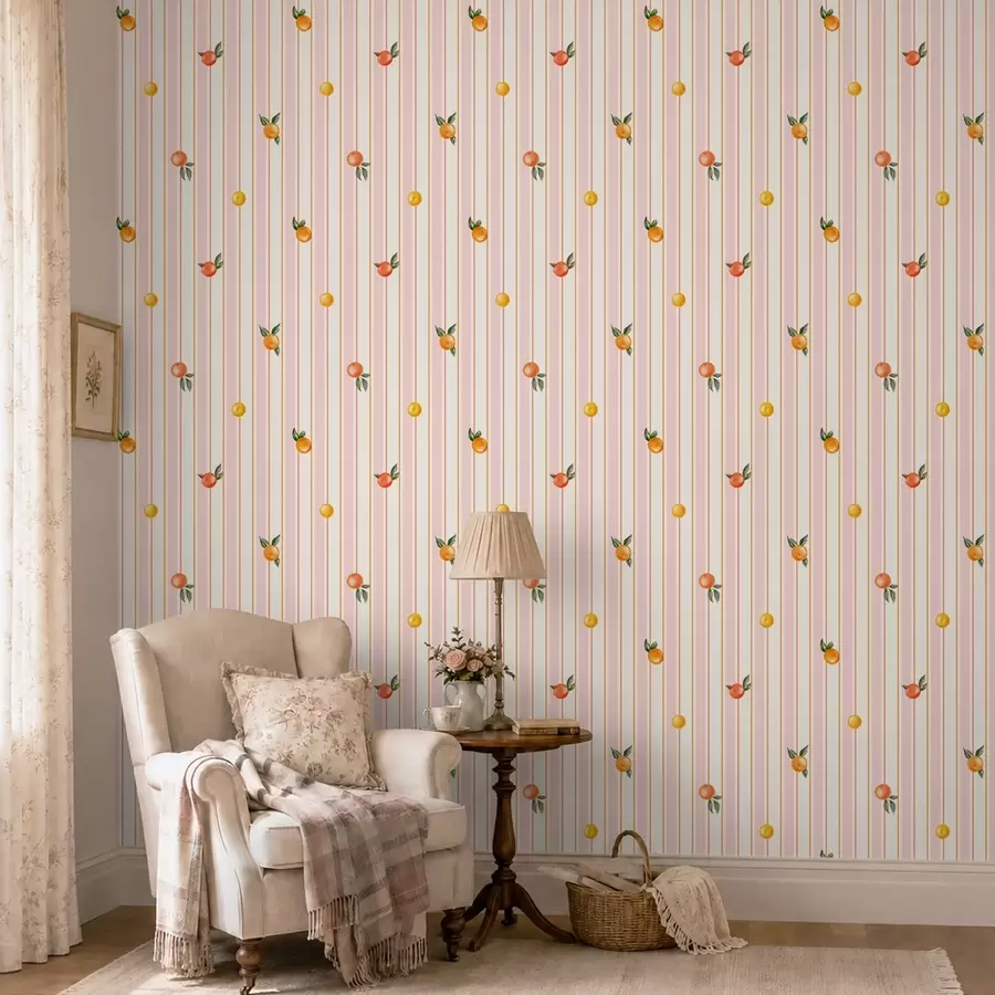 wall murals Наранџасто воће на ружичастим и кремастим пругама a01263v4