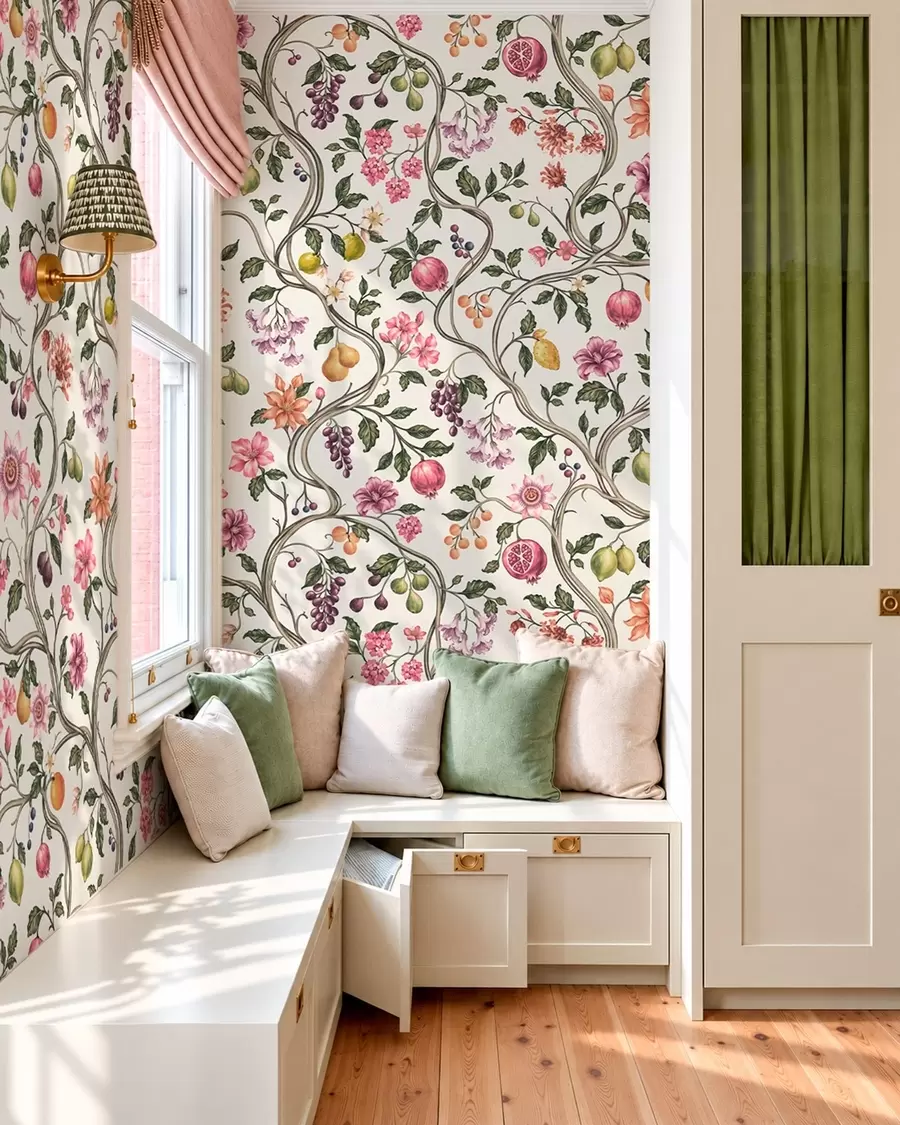 wall murals Цветни и воћни узорак са увијеним гранама w05862v1