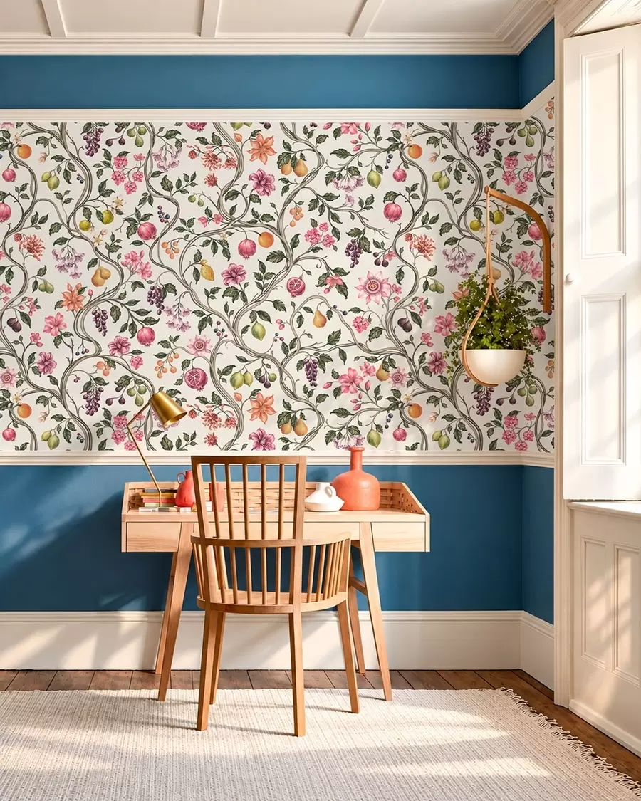 wall murals Цветни и воћни узорак са увијеним гранама w05862v1