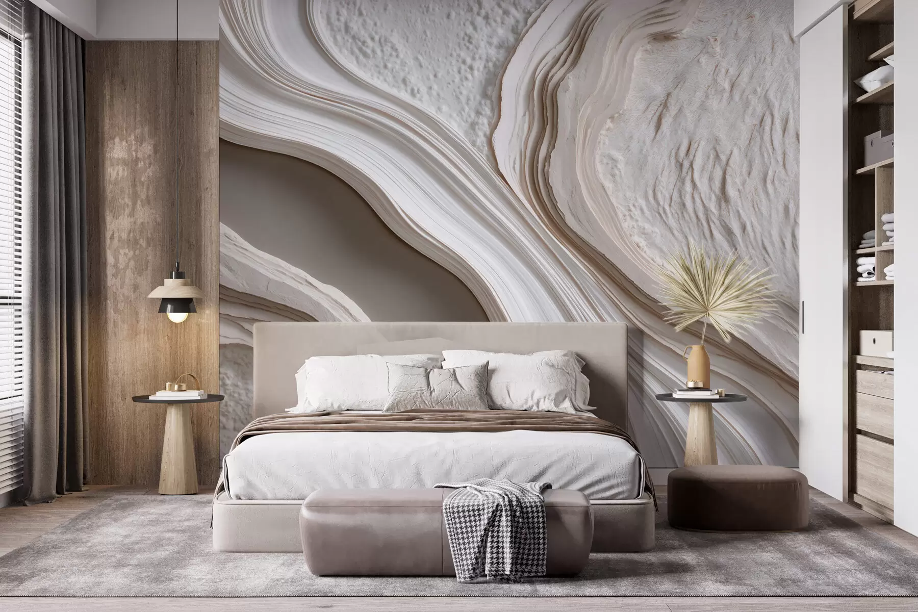 wall murals Имитација валовитог текстурираног малтера у кремасто-беж тоновима са 3Д ефектом w10042