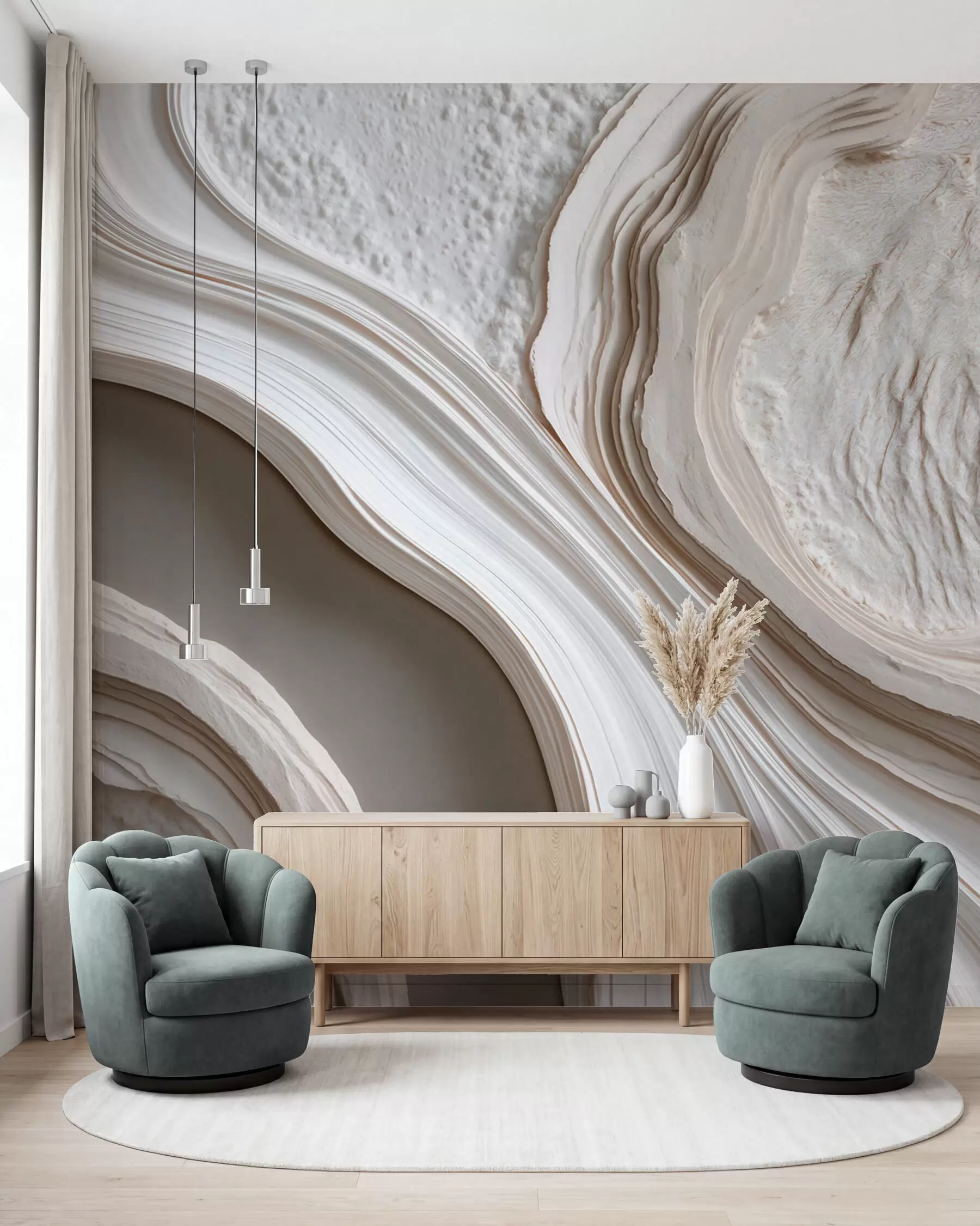 wall murals Имитација валовитог текстурираног малтера у кремасто-беж тоновима са 3Д ефектом w10042