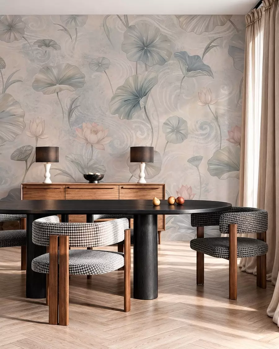 wall murals Велики листови и ружичасти цветови на бледој позадини w05808