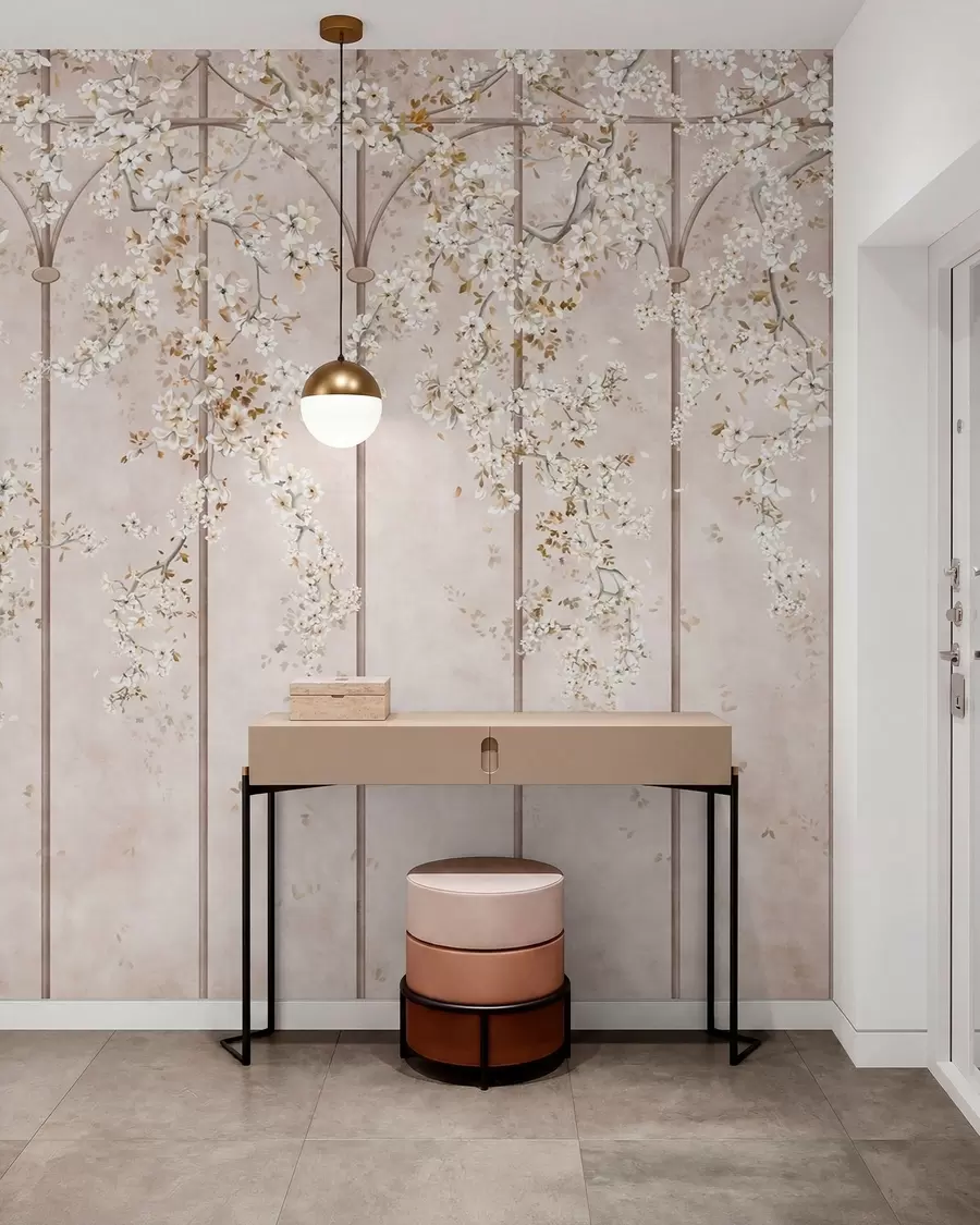 wall murals Цветајуће беле гране на декоративној решетки w05923