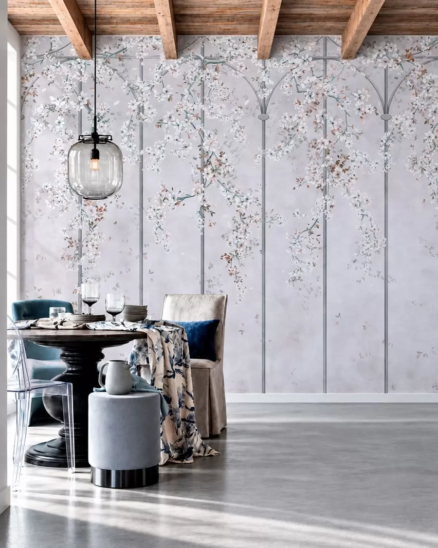 wall murals Беле цветне гране на плавој и сивој декоративној решетки w05923v1