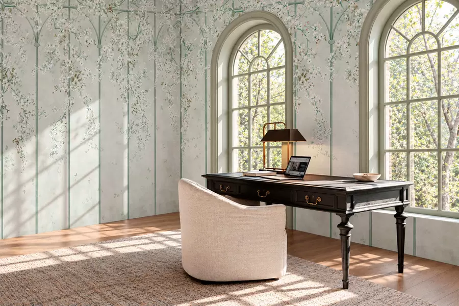 wall murals Беле цветне гране на зеленој декоративној решетки w05923v2